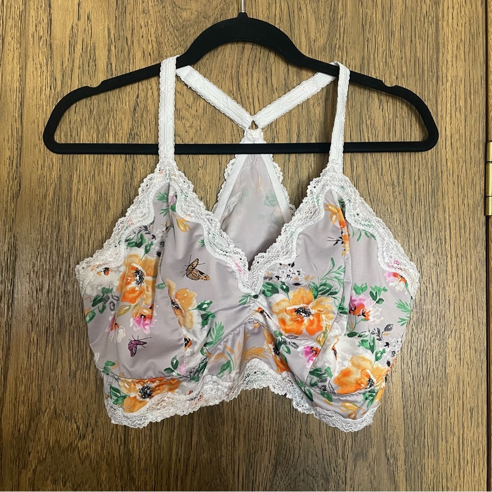 Torrid Unlined Microfiber with Lace Trim Floral Bralette